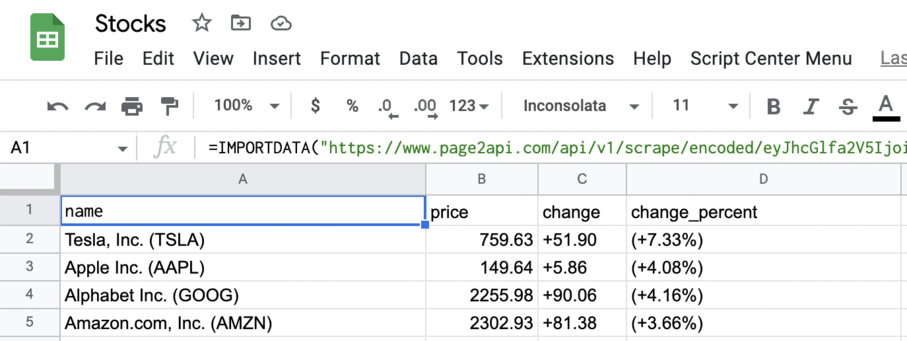 Yahoo Finance Stock Prices import to Google Sheets
