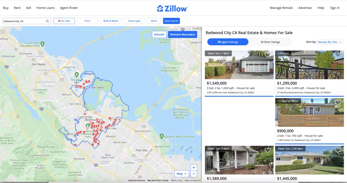 Zillow listings page