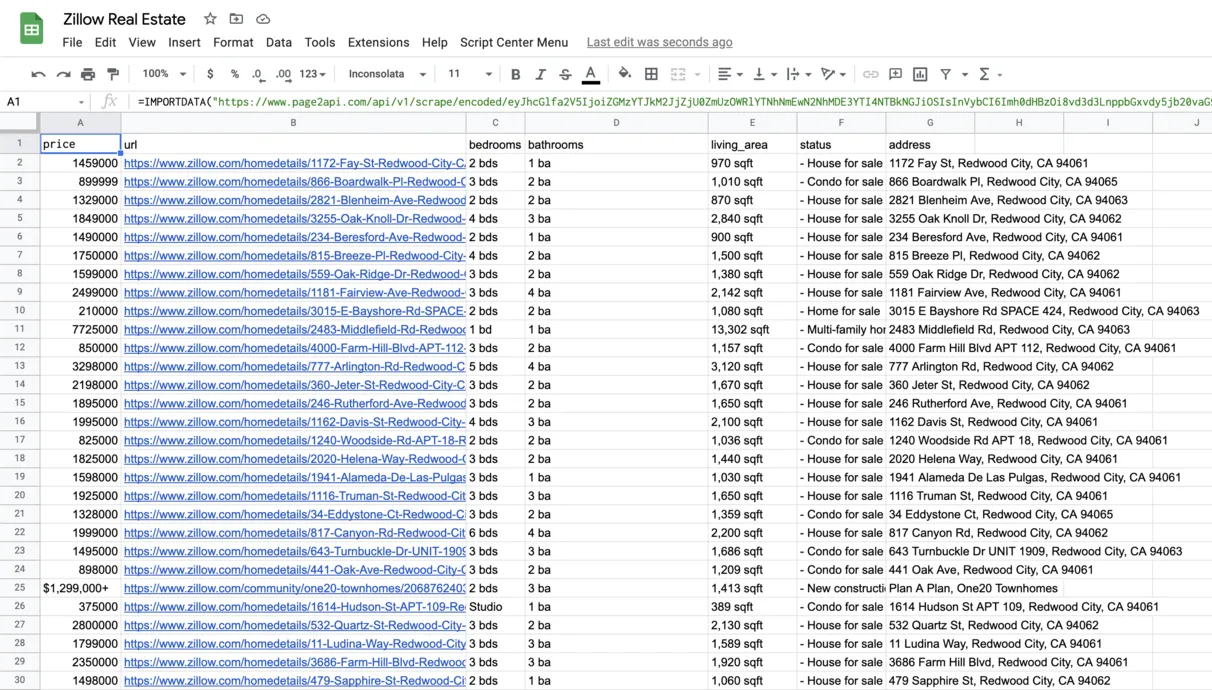 Zillow listings import to Google Sheets